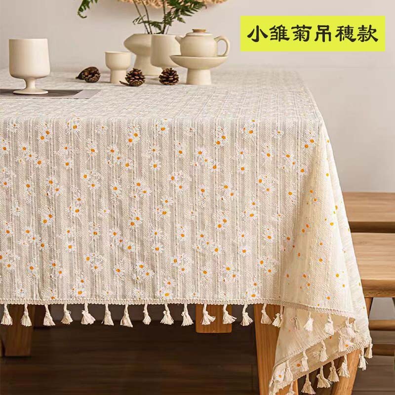 书桌ins长方形雏菊碎花桌布小红书野餐布拍照背景布茶几餐桌氛围