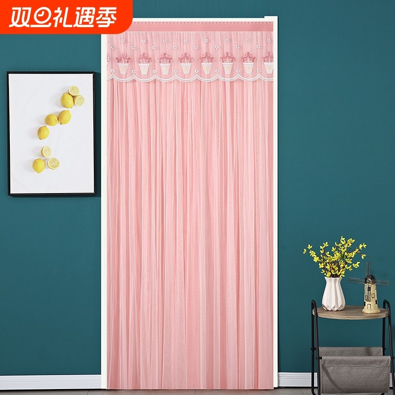 新款双开蕾丝纱门帘透气双层防隐私家用免打孔隔断帘卧室防蚊虫