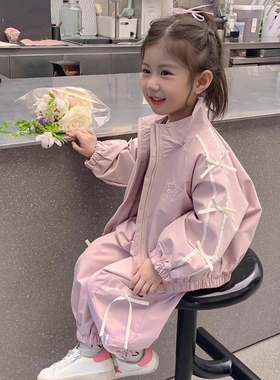 新款女童休闲套装春秋冲锋衣儿童外套裤子运动装女孩两件套G107