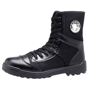 男靴作战靴保安鞋男黑色帆布特训靴夏季靴高帮作训鞋男鞋加绒轻便