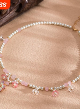 簪娘古风项链女超仙粉色花瓣吊坠春款铃兰珍珠软璎珞汉服配饰璎珞