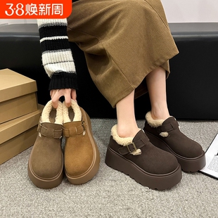 女款高跟雪地棉鞋2026年新款冬季厚底加绒加厚保暖复古勃肯棉鞋女