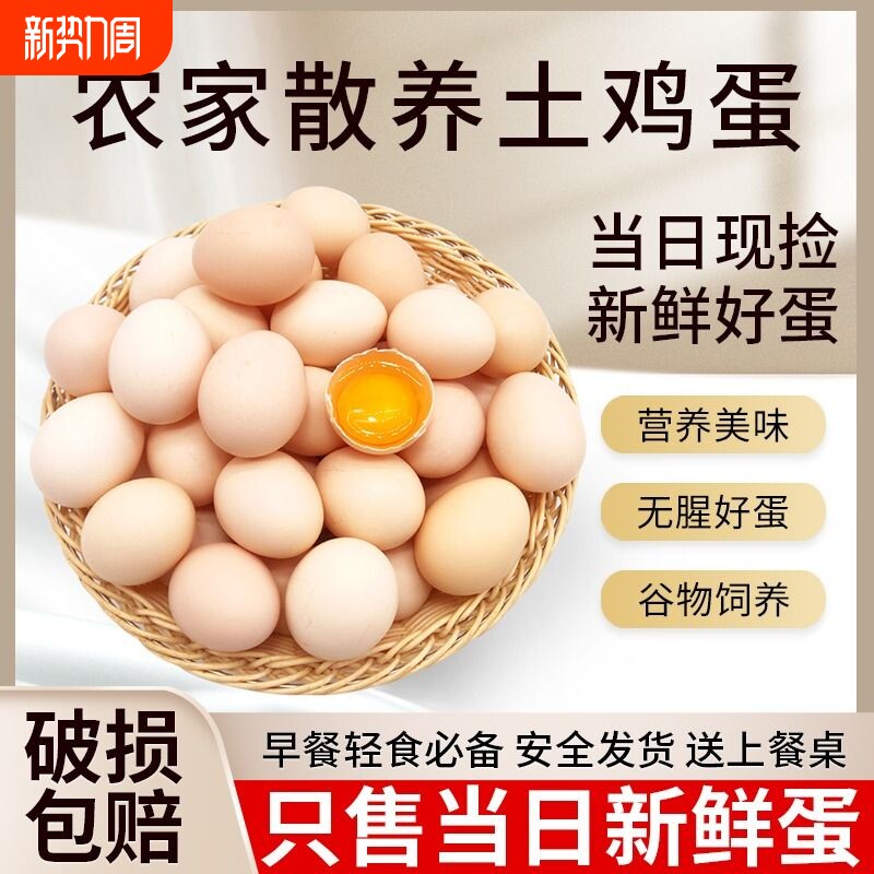 新鲜土鸡蛋农家散养自养天然柴鸡蛋笨鸡蛋谷物客服配送自提在线