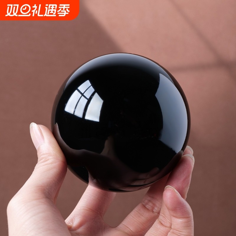 天然水晶球黑曜石球摆件原石矿石加工水晶球家居客厅办公桌面摆设