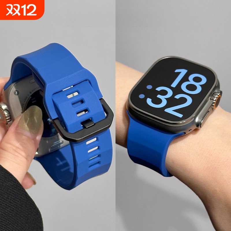适用iwatch11苹果手表applewatch10表带s9机械风克莱因蓝s87运动透气硅胶Ultra2/3新款男女45SE简约6情侣小众
