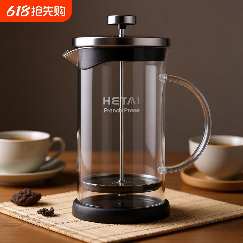 法式法压壶咖啡壶手冲过滤杯打奶泡器具茶壶玻璃滤压壶加厚咖啡