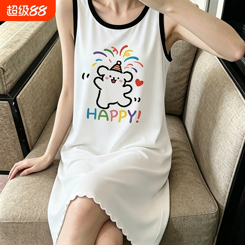 夏季睡衣女儿童冰丝2026新款可爱卡通睡裙女孩背心裙家居服图片