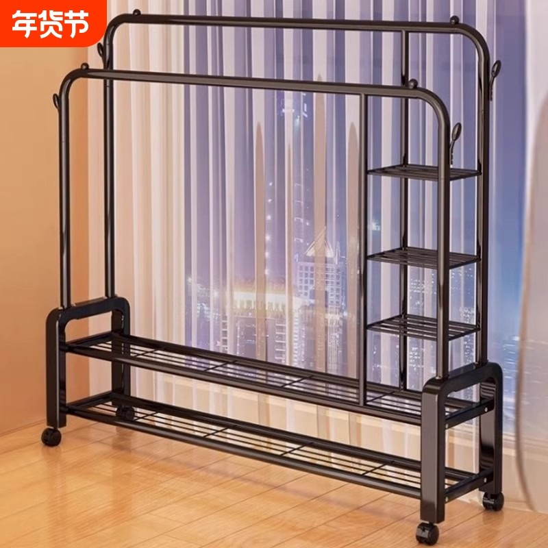 衣架落地卧室家用双杆移动晾衣架房间挂衣架子室内衣服收纳衣帽架