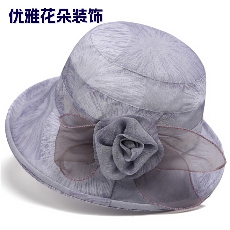 妈妈帽子遮阳防晒帽女士时尚渔夫帽旅游太阳帽透气盆帽小礼帽花朵