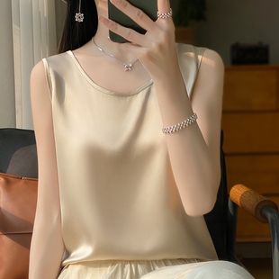 上衣无袖 仿真丝缎面夏醋酸宽松大码 圆领吊带背心女内搭打底配西装