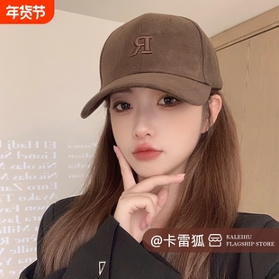 2025新款棒球帽女r磨毛春秋鸭舌帽子硬顶大头围显脸小圆脸宽帽檐