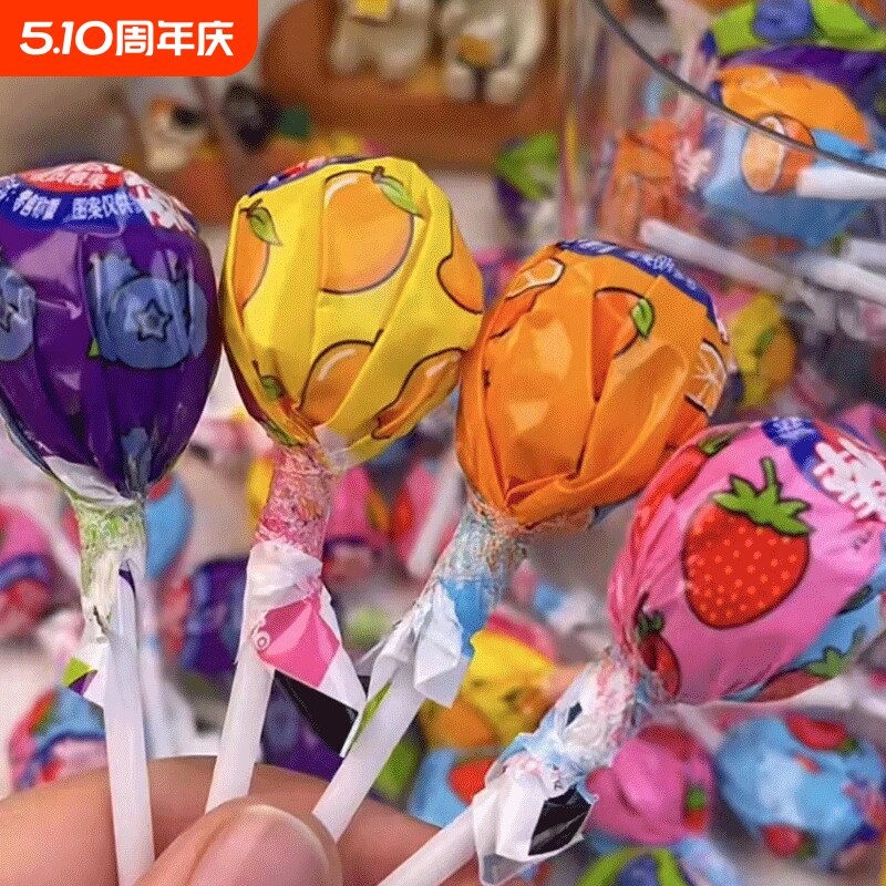 蜡笔小新真果棒棒糖500g袋装约50支水果儿童休闲零食礼物散糖喜糖