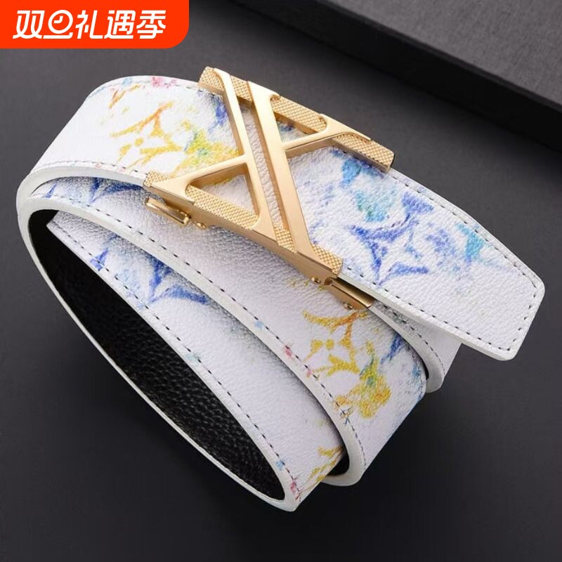 皮带男潮流学生百搭全卡槽涂鸦自动扣混的人腰带牛仔裤网红同款