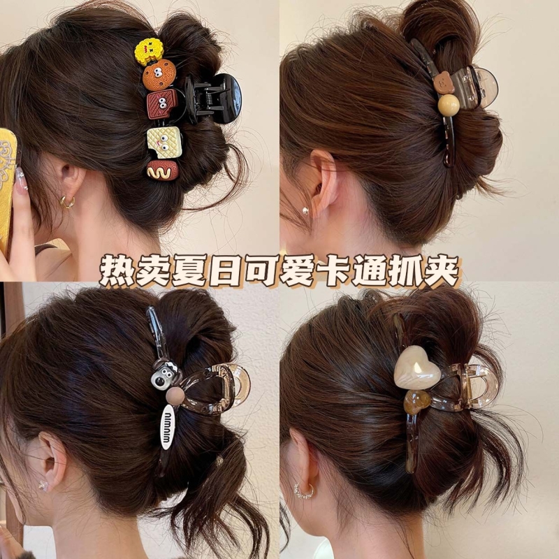小吃货~饼干大号抓夹女2024新款高级感发夹后脑勺春夏鲨鱼夹头饰