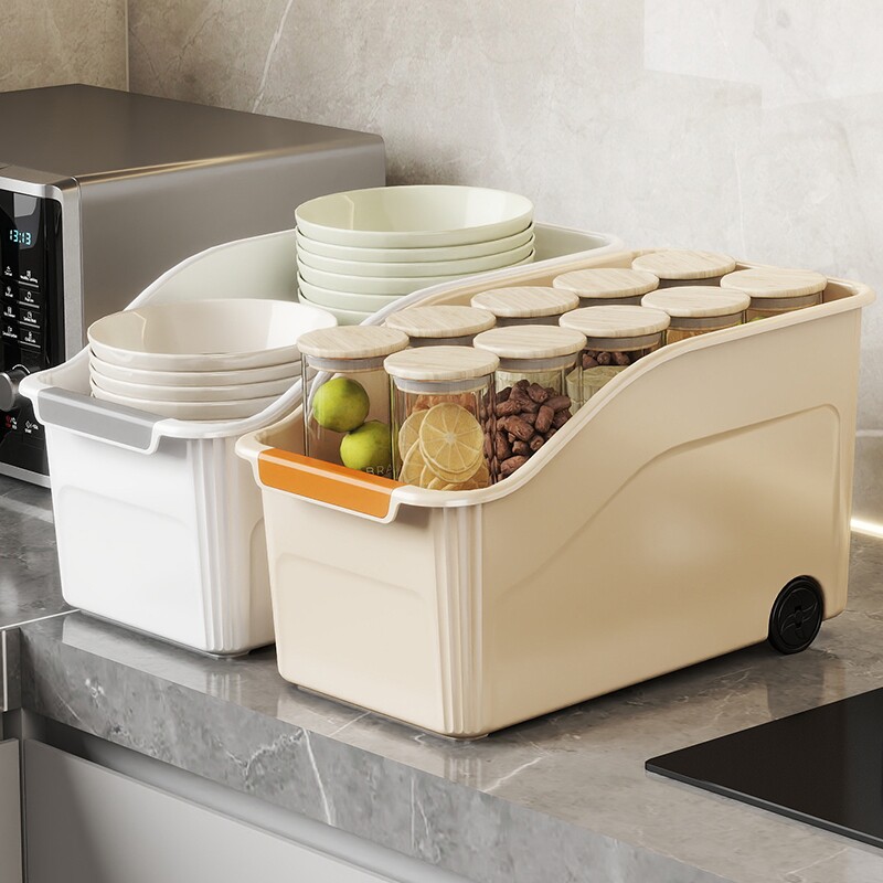 厨房锅具收纳盒储物整理锅盖调料带滑轮下水槽橱柜多功能收纳架