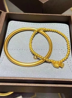 古法金镯子沙金手镯女仿真黄金素圈纯实心越南结婚传承手环不掉色