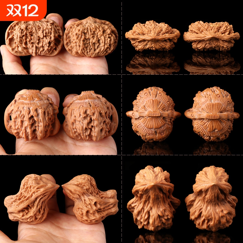 京八棱文玩野生指尖核桃把玩麒麟纹官帽矮桩异形小手捻鹰嘴手把件