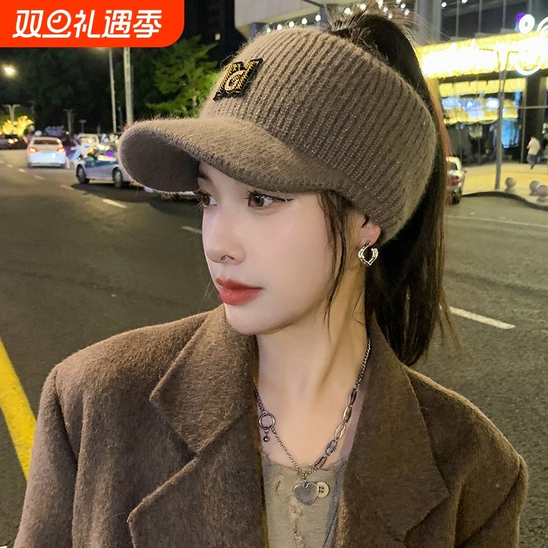 春秋保暖护耳针织鸭舌帽子女士洋气时尚韩版百搭冬季空顶棒球帽潮