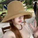 新款 渔夫帽子编织草帽女夏季 户外防紫外线遮阳透气可折叠圆顶防晒