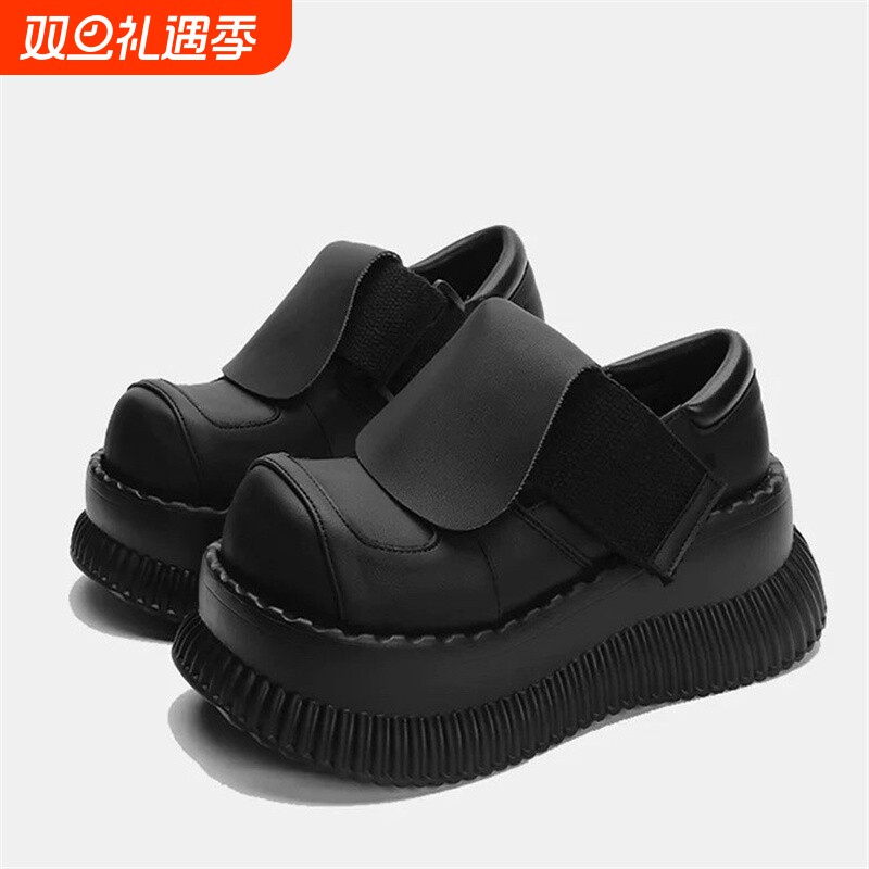 蔻孜厚底松糕鞋女2025新款原宿大头鞋亚文化小个子辣妹增高鞋圆头