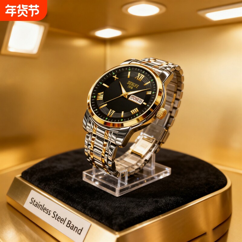 全自动男表手表男款机械风全自动防水数字双日历防水腕表男高级感