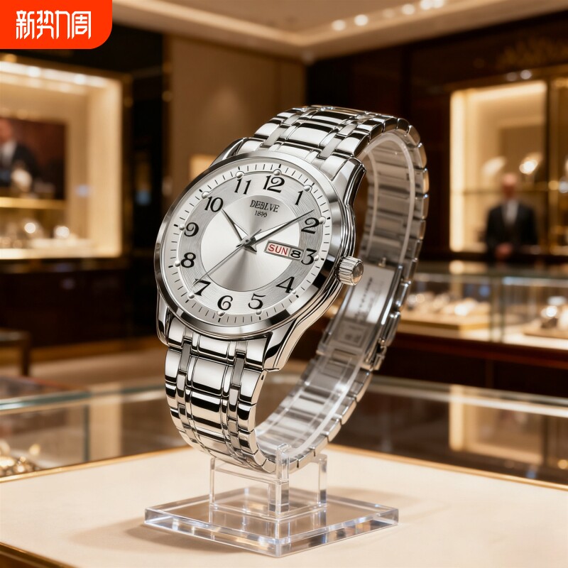 手表男款机械风全自动防水高级感全自动男表数字双日历防水腕表男