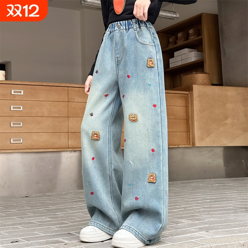 爱西娜长裤牛仔布中大童阔腿裤潮