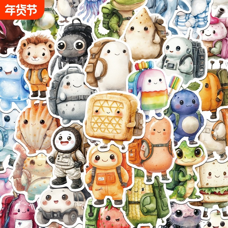 100张带背包的角色贴纸趣味ins风儿童装饰手账桌面手机壳笔记本,文具电教/文化用品/商务用品,贴纸/立体贴纸,淘宝优惠券,粉丝福利购,淘宝优惠卷