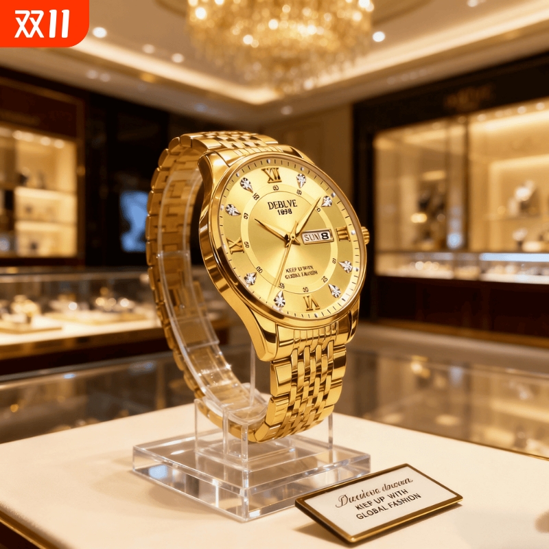 手表男款防水高级感全自动男表数字双日历防水腕表男机械风全自动