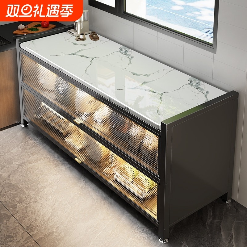 厨房置物架落地工作台岩板多层餐边柜防尘多功能碗柜储物柜操作台