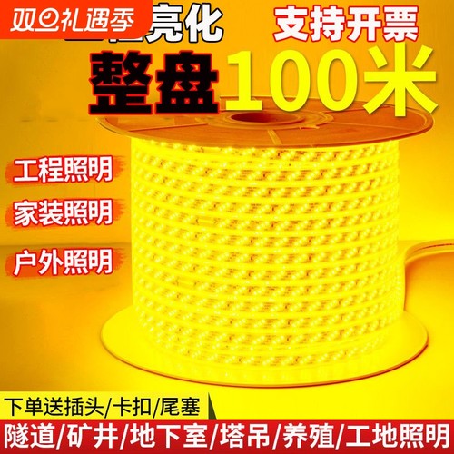整卷100米超亮LED灯带家装户外工程亮化吊顶户外防雨暖光白光装饰