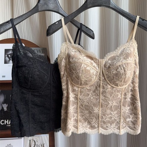 秋冬新款法式蕾丝纯欲吊带美背一