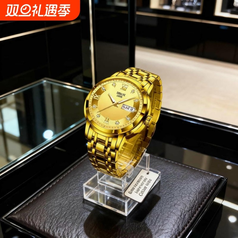 手表男款机械风全自动防水高级感全自动男表数字双日历防水腕表男