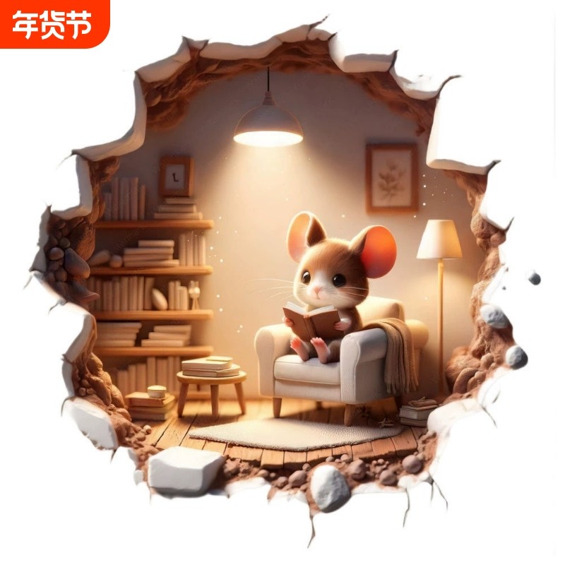 窟窿遮挡墙贴3d立体玻璃贴纸墙面冰箱米奇贴画厨房防水客厅餐厅