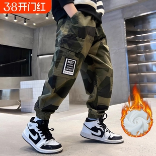 男童迷彩加绒裤子秋冬季帅气时髦2025新款儿童中大童工装休闲长裤