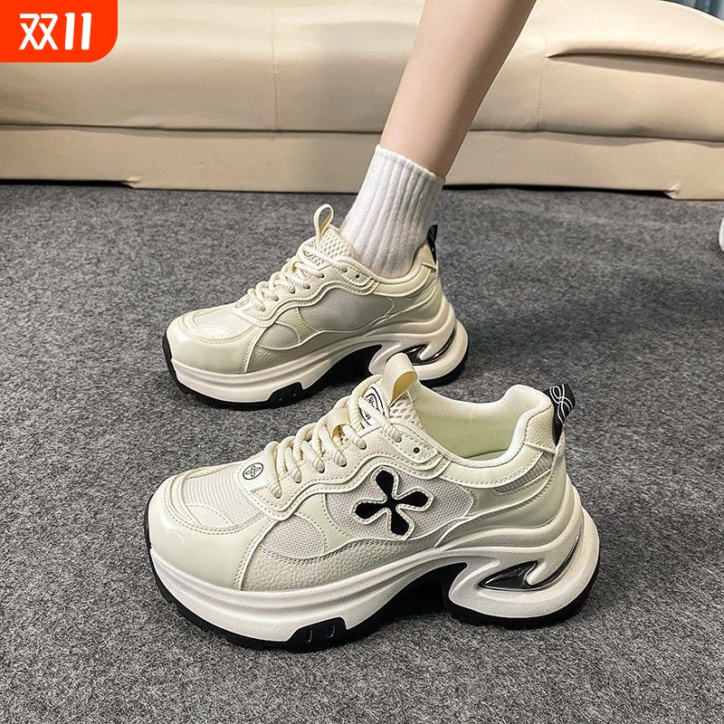 厚底十字花老爹鞋女2025秋季新款小个子百搭增高软底休闲运动鞋女