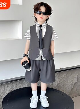 六一儿童节小主持人演出服男童西装套装英伦幼儿园男孩毕业班服夏