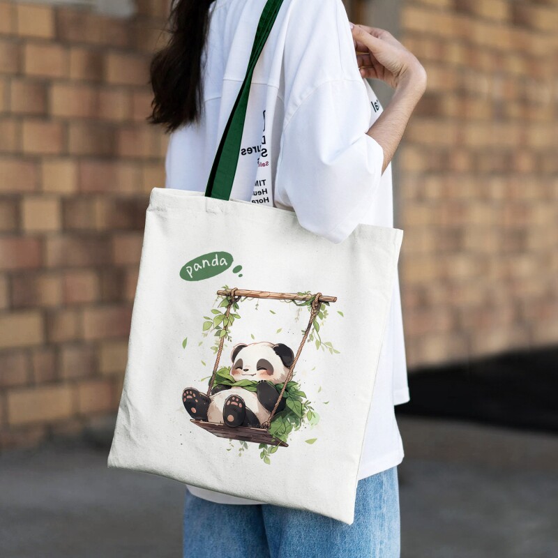 帆布袋熊猫环保袋购物袋现货大容量棉布袋大学生通勤帆布包