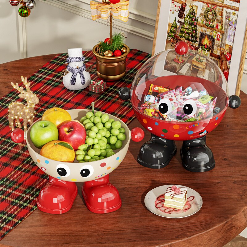 乐LE高GO圣诞果盘卡通可爱精致零食摆放家用带盖糖果收纳高颜值