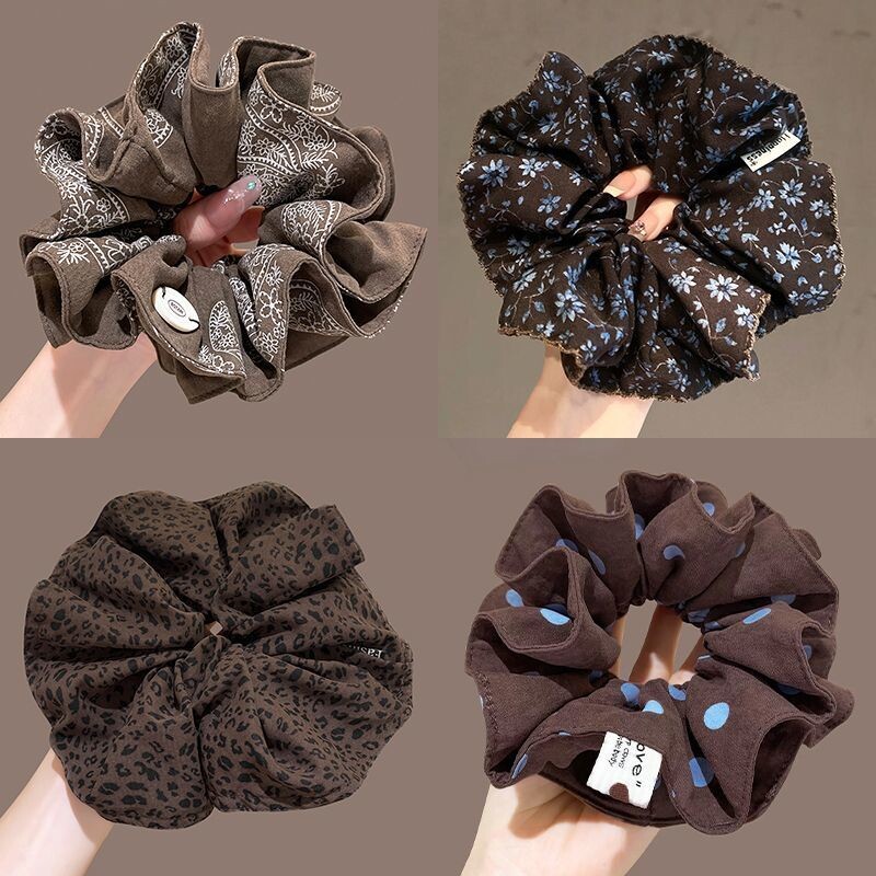 韩系咖色腰果花双层大肠发圈大号扎丸子头花发绳气质马尾发绳发饰