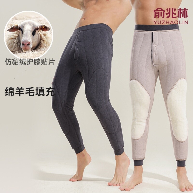俞兆林羊毛保暖裤男大码秋冬加厚加绒仿貂绒护膝打底棉裤多规格