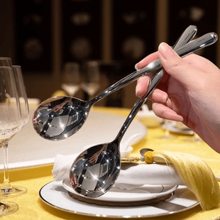 304不锈钢长柄勺子家用喝汤吃饭用汤匙ins高颜值韩式加深加厚勺子