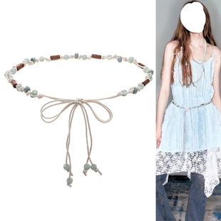 细腰带配饰女系带波西米亚装饰连衣裙配裙子百搭腰绳麻绳腰链夏天