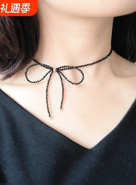 925银 黑色尖晶石choker项链 锁骨链短款颈链 百搭配饰 饰品颈带