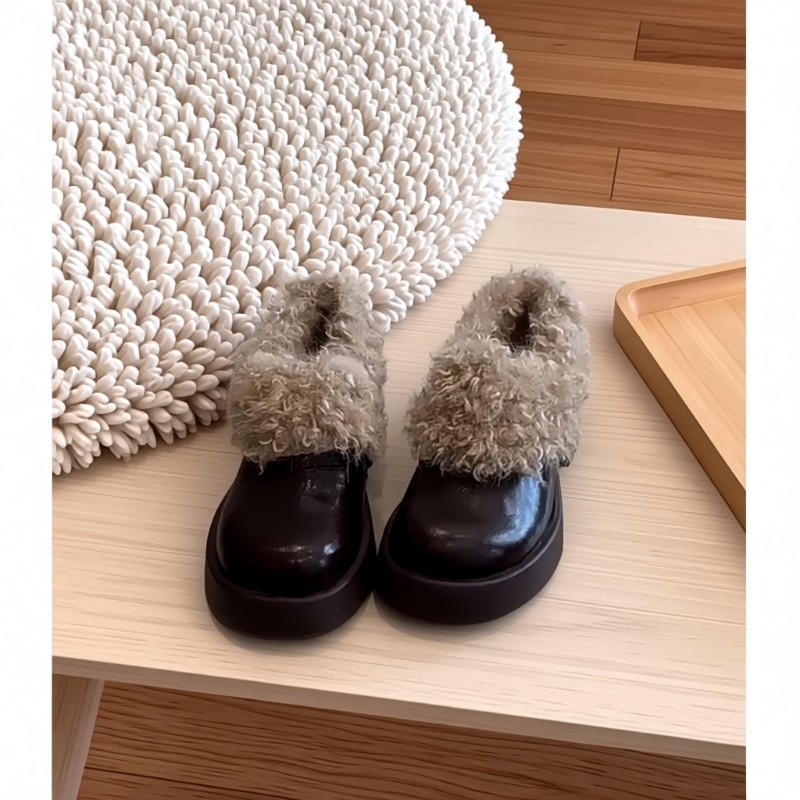 小众复古厚底玛丽珍鞋女2025年新款百搭圆头加绒加厚保暖毛毛棉鞋