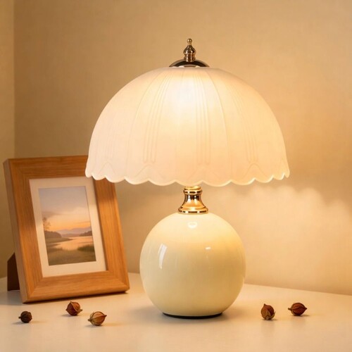 奶油风台灯创意高级感轻奢装饰卧室床头柜主卧结婚氛围灯客厅充电