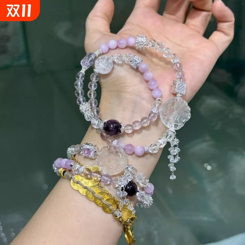 新品天然白水晶狐狸手牌散珠隔珠水晶多圈手链项链手工DIY配件