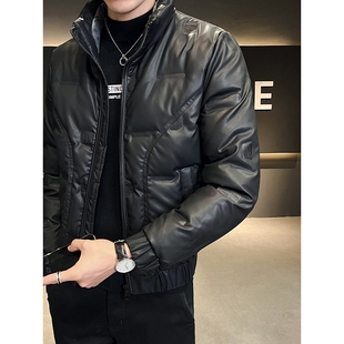 户外男士 轻薄保暖短款 pu夹克外套潮牌高端2025年新款 皮羽绒服冬季