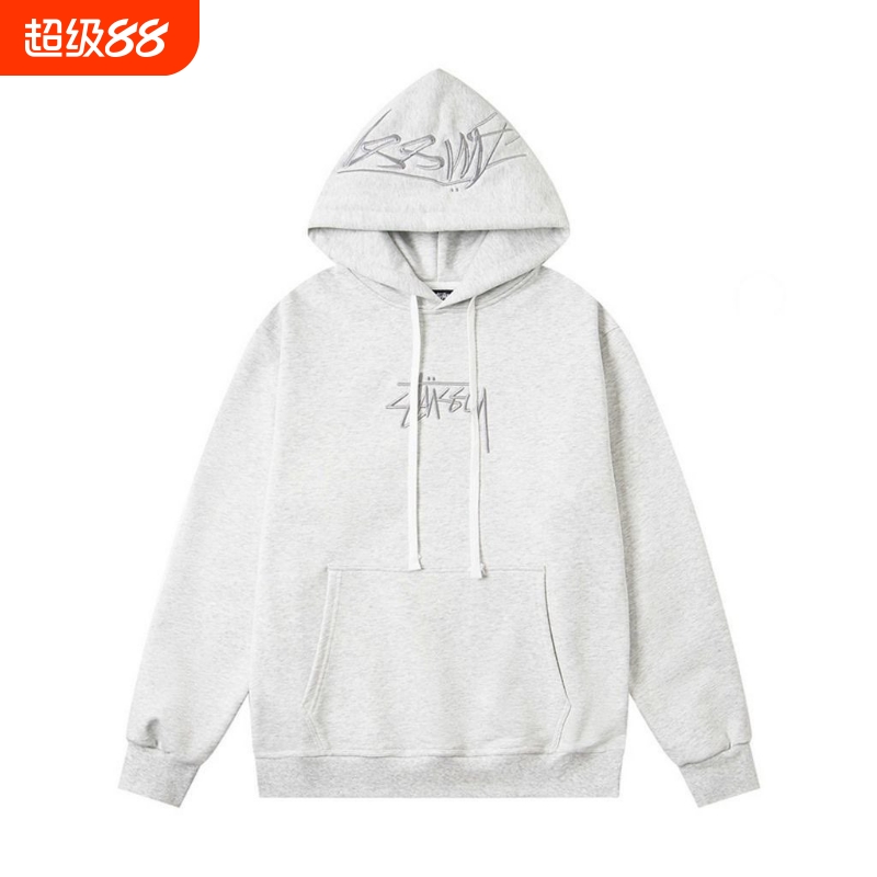 潮牌斯图西Stu连帽卫衣前面绣花帽子刺绣重磅高版本秋冬加绒亲子