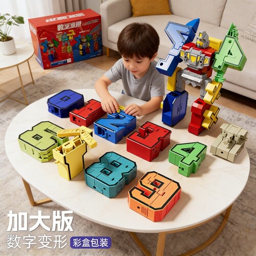 数字变形玩具儿童益智拼装合体机器人机甲套装3到6岁男孩生日礼物
